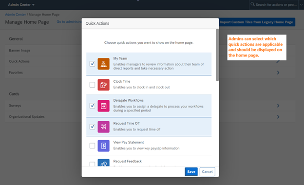 SAP SuccessFactors Reimagined Home Page - Quick Actions Setup