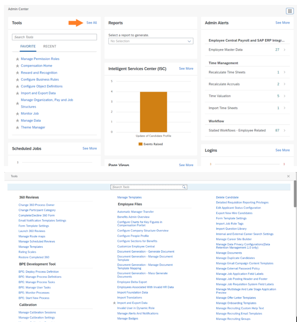 SuccessFactors NextGen Admin See All Tools